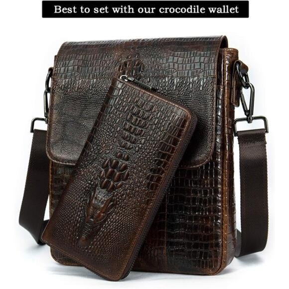 Leather Flap Messenger Bag for Men Small Crossbody Shoulder Bag,Novelty Embossed - Picture 7 of 8